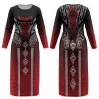 Aotearoa Maori Iwi Heritage Family Matching Long Sleeve Bodycon Dress and Hawaiian Shirt Ngapuhi Kokowai