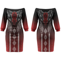 Aotearoa Maori Iwi Heritage Family Matching Off The Shoulder Long Sleeve Dress and Hawaiian Shirt Ngapuhi Kokowai
