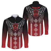 Aotearoa Maori Iwi Heritage Family Matching Off The Shoulder Long Sleeve Dress and Hawaiian Shirt Ngapuhi Kokowai