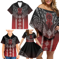 Aotearoa Maori Iwi Heritage Family Matching Off Shoulder Short Dress and Hawaiian Shirt Ngapuhi Kokowai