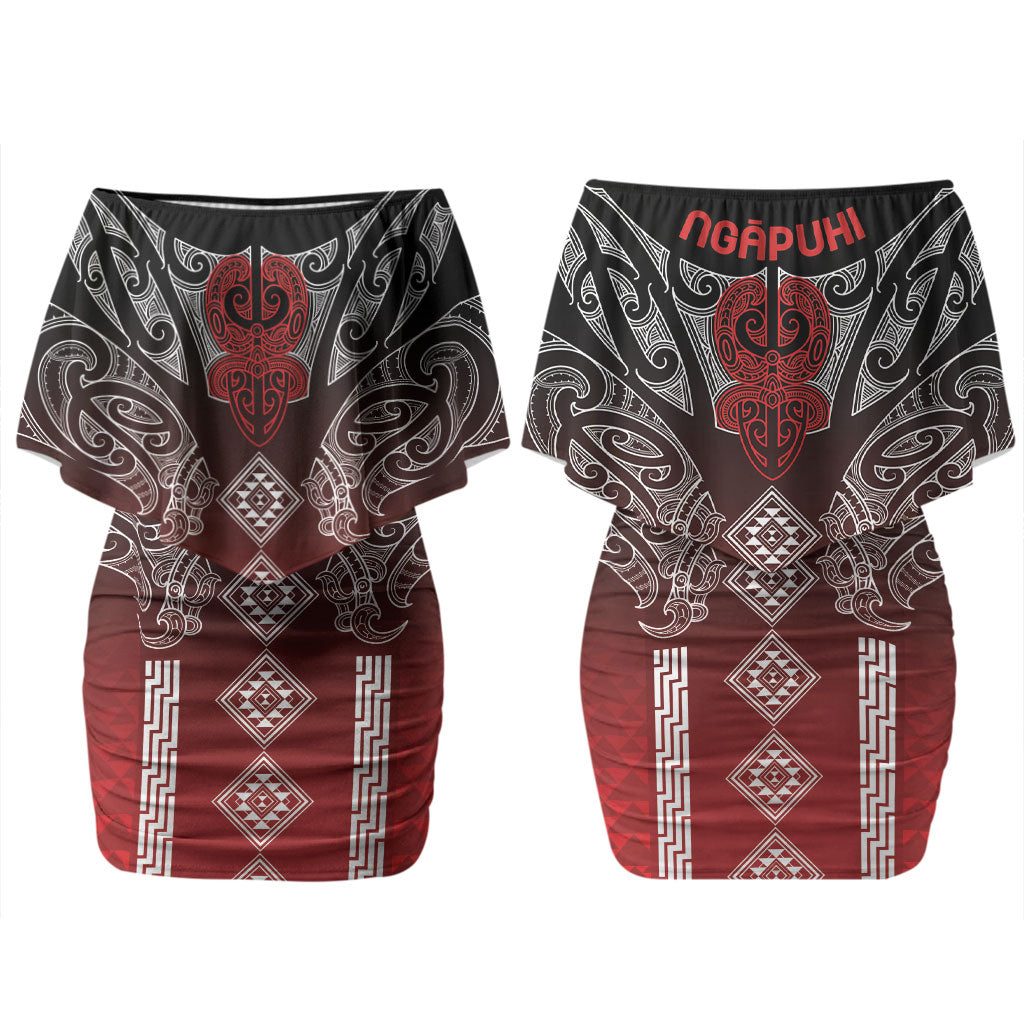 Aotearoa Maori Iwi Heritage Family Matching Off Shoulder Short Dress and Hawaiian Shirt Ngapuhi Kokowai