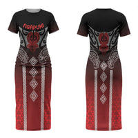 Aotearoa Maori Iwi Heritage Family Matching Short Sleeve Bodycon Dress and Hawaiian Shirt Ngapuhi Kokowai