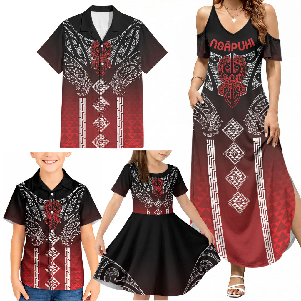 Aotearoa Maori Iwi Heritage Family Matching Summer Maxi Dress and Hawaiian Shirt Ngapuhi Kokowai LT7 - Polynesian Pride