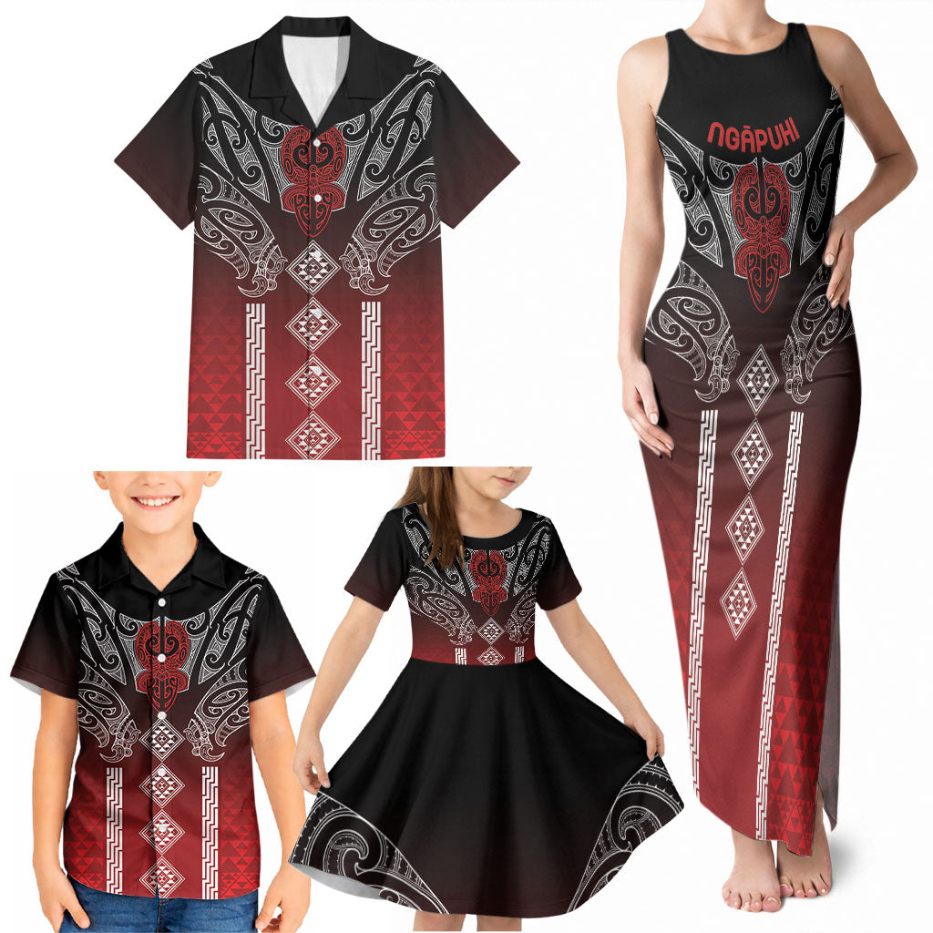 Aotearoa Maori Iwi Heritage Family Matching Tank Maxi Dress and Hawaiian Shirt Ngapuhi Kokowai LT7 - Polynesian Pride