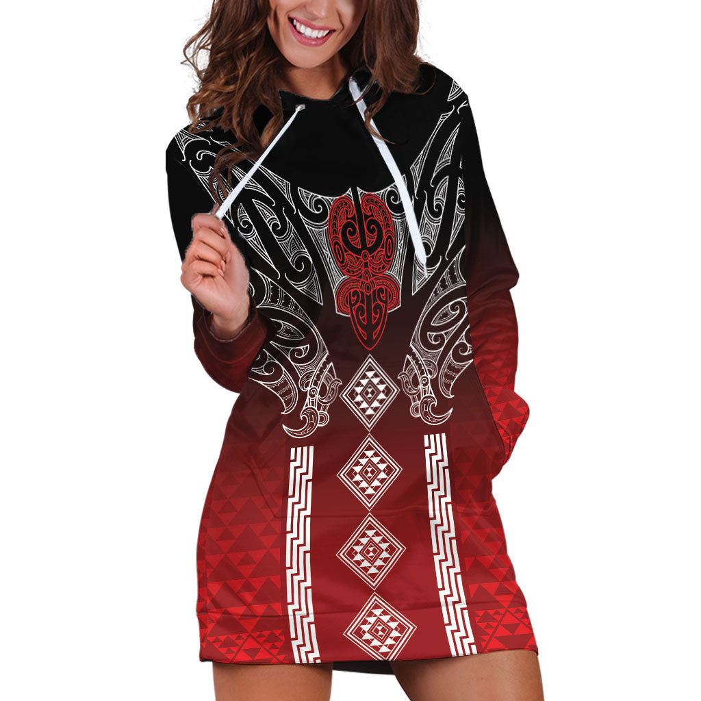 Aotearoa Maori Iwi Heritage Hoodie Dress Ngapuhi Kokowai LT7 Red - Polynesian Pride