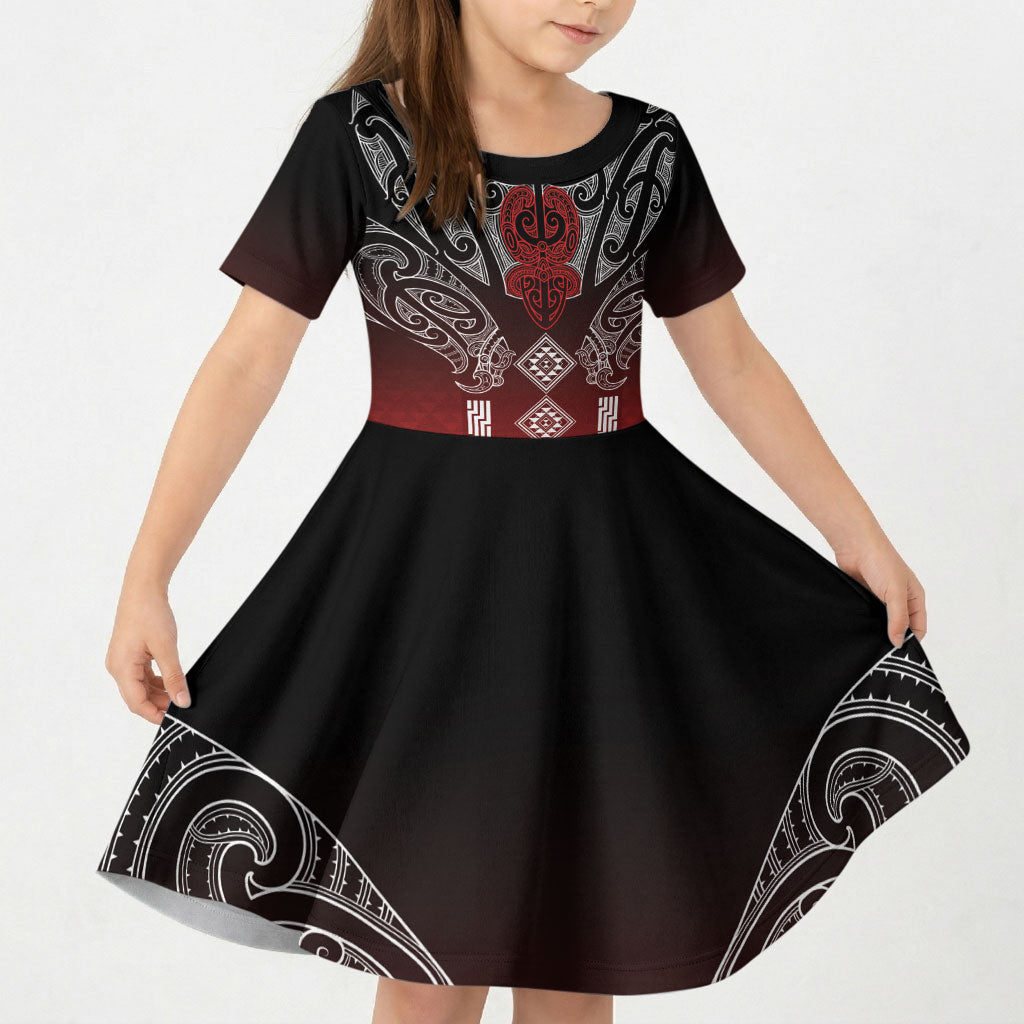 Aotearoa Maori Iwi Heritage Kid Short Sleeve Dress Ngapuhi Kokowai LT7 KID Red - Polynesian Pride
