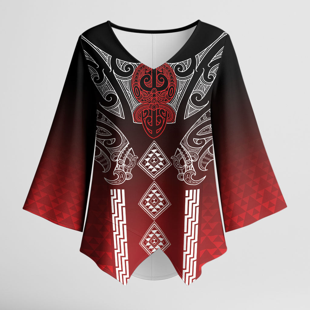 Aotearoa Maori Iwi Heritage Kimono Sleeve Blouse Ngapuhi Kokowai LT7 Female Red - Polynesian Pride