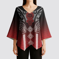 Aotearoa Maori Iwi Heritage Kimono Sleeve Blouse Ngapuhi Kokowai