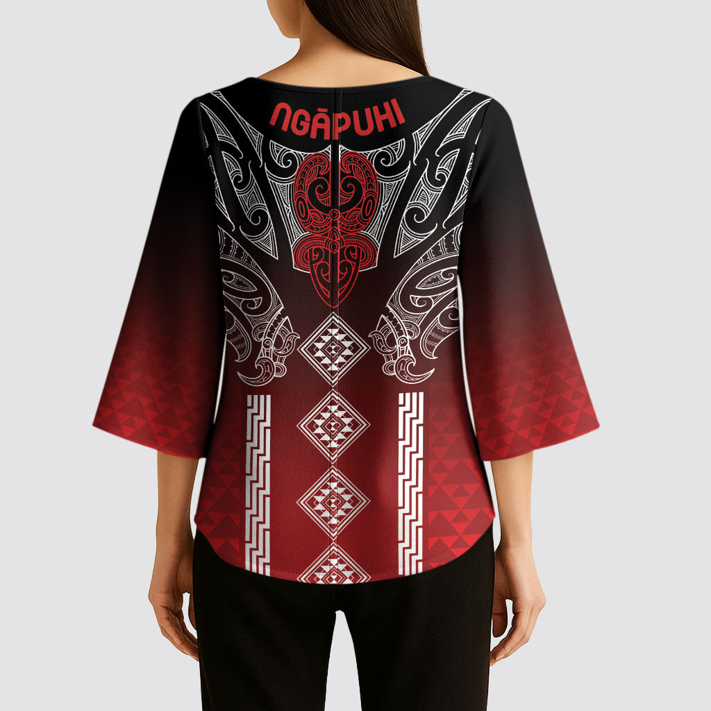 Aotearoa Maori Iwi Heritage Kimono Sleeve Blouse Ngapuhi Kokowai