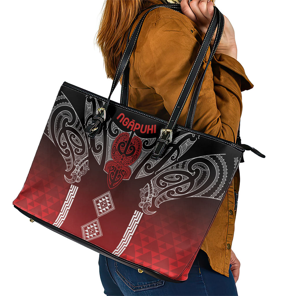 Aotearoa Maori Iwi Heritage Leather Tote Bag Ngapuhi Kokowai