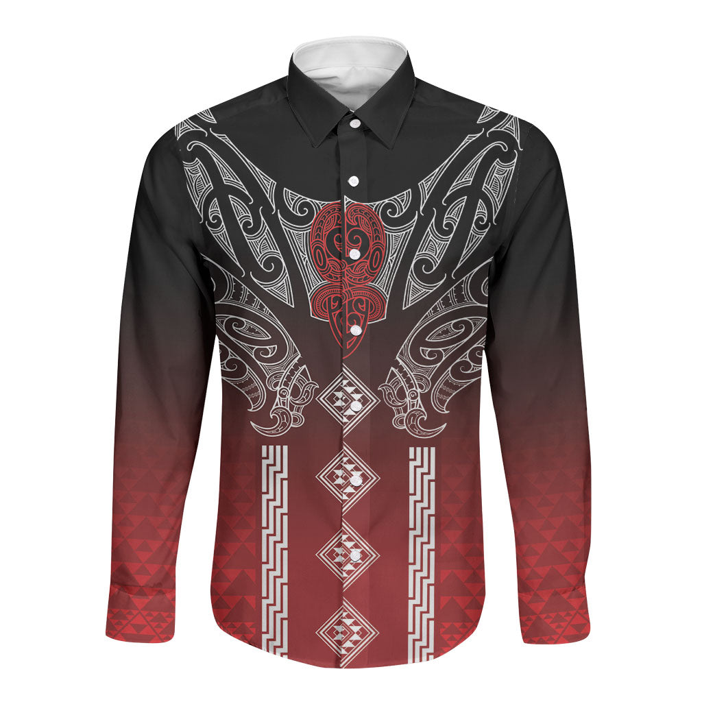 Aotearoa Maori Iwi Heritage Long Sleeve Button Shirt Ngapuhi Kokowai LT7 Unisex Red - Polynesian Pride