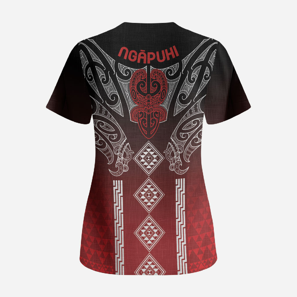 Aotearoa Maori Iwi Heritage Scrub Top Ngapuhi Kokowai