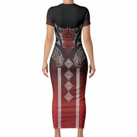 Aotearoa Maori Iwi Heritage Short Sleeve Bodycon Dress Ngapuhi Kokowai