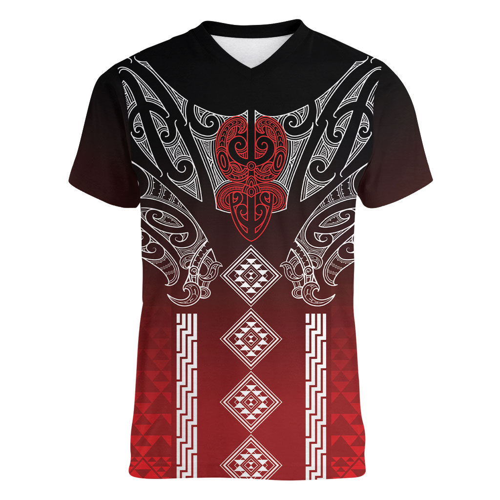 Aotearoa Maori Iwi Heritage Women V-Neck T-Shirt Ngapuhi Kokowai