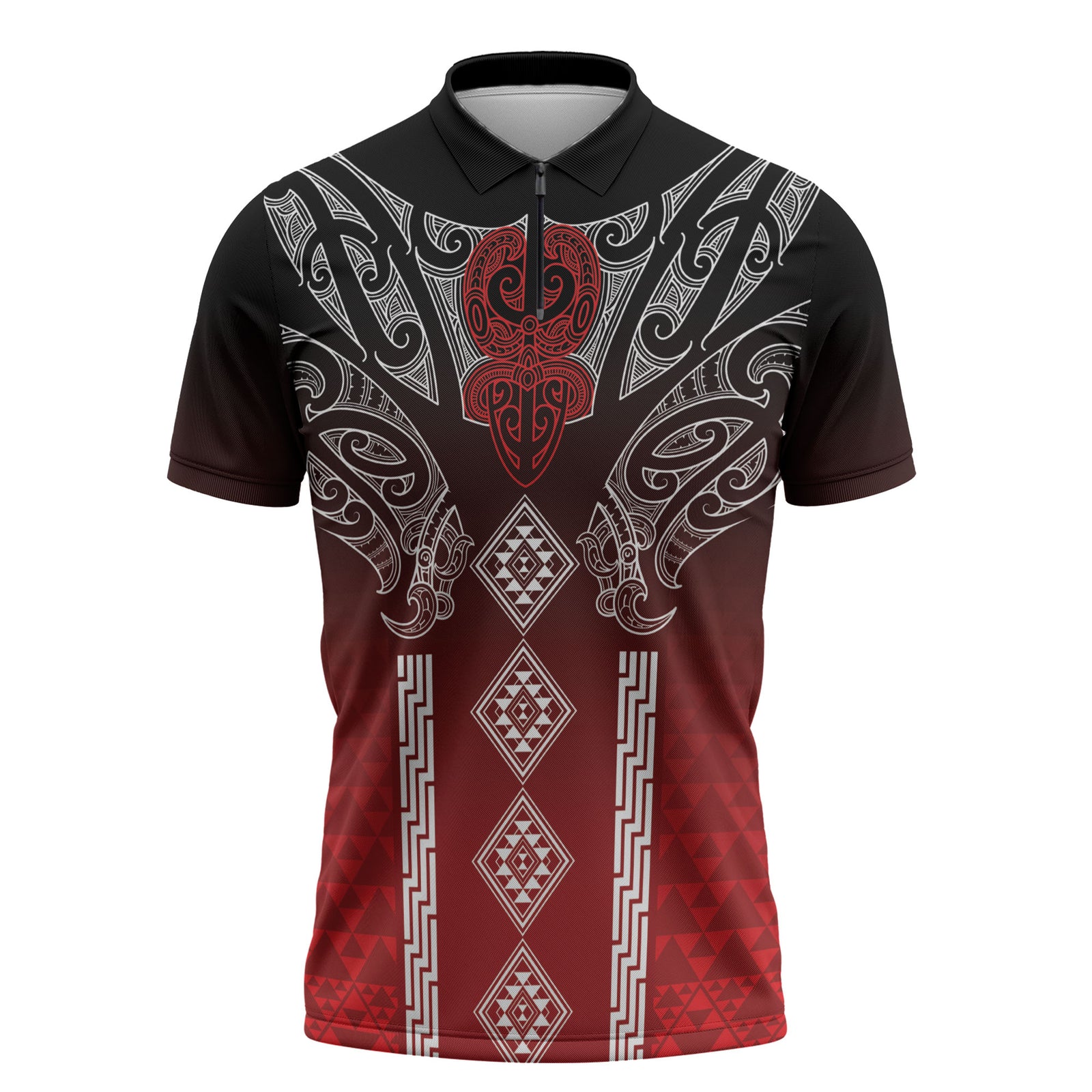 Aotearoa Maori Iwi Heritage Zipper Polo Shirt Ngapuhi Kokowai LT7 Red - Polynesian Pride