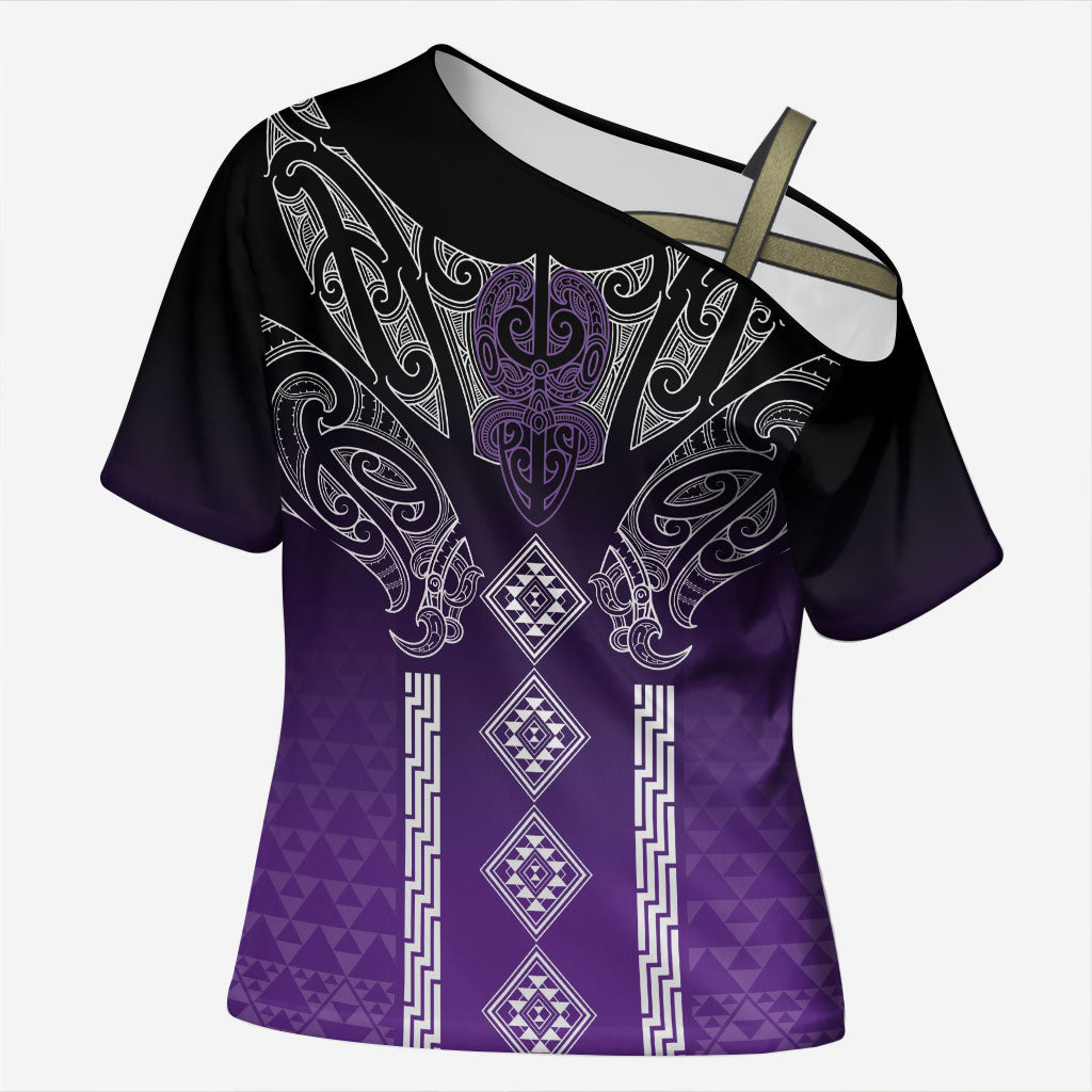 Aotearoa Maori Iwi Heritage Cross Shoulder Shirt Ngati Porou Waiporoporo LT7 Female Purple - Polynesian Pride
