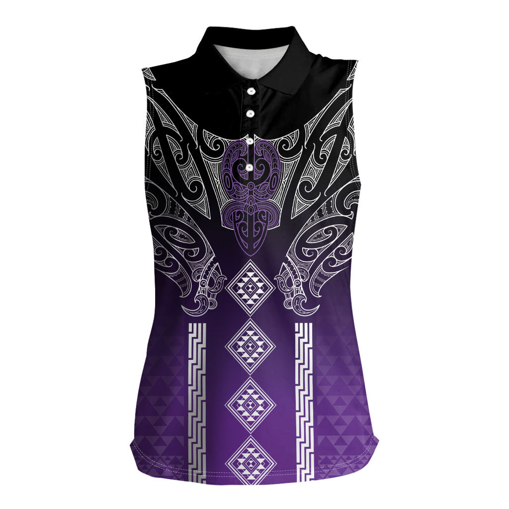Aotearoa Maori Iwi Heritage Women Sleeveless Polo Shirt Ngati Porou Waiporoporo LT7 Female Purple - Polynesian Pride