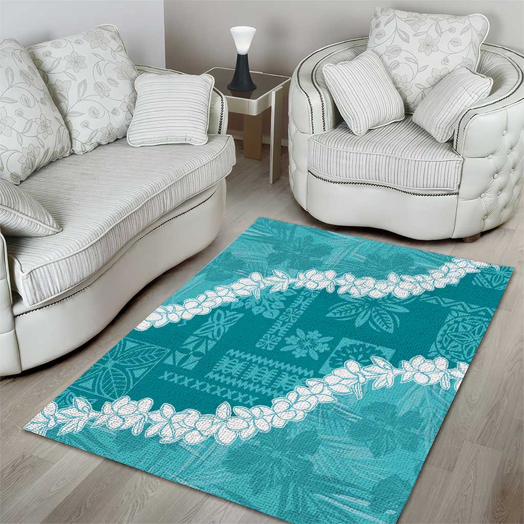 Hawaii Aloha Area Rug Teal Quilt Patch Work Mix Plumeria Lei