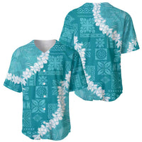 Hawaii Aloha Baseball Jersey Teal Quilt Patch Work Mix Plumeria Lei LT7 - Polynesian Pride