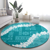 Hawaii Aloha Round Carpet Teal Quilt Patch Work Mix Plumeria Lei