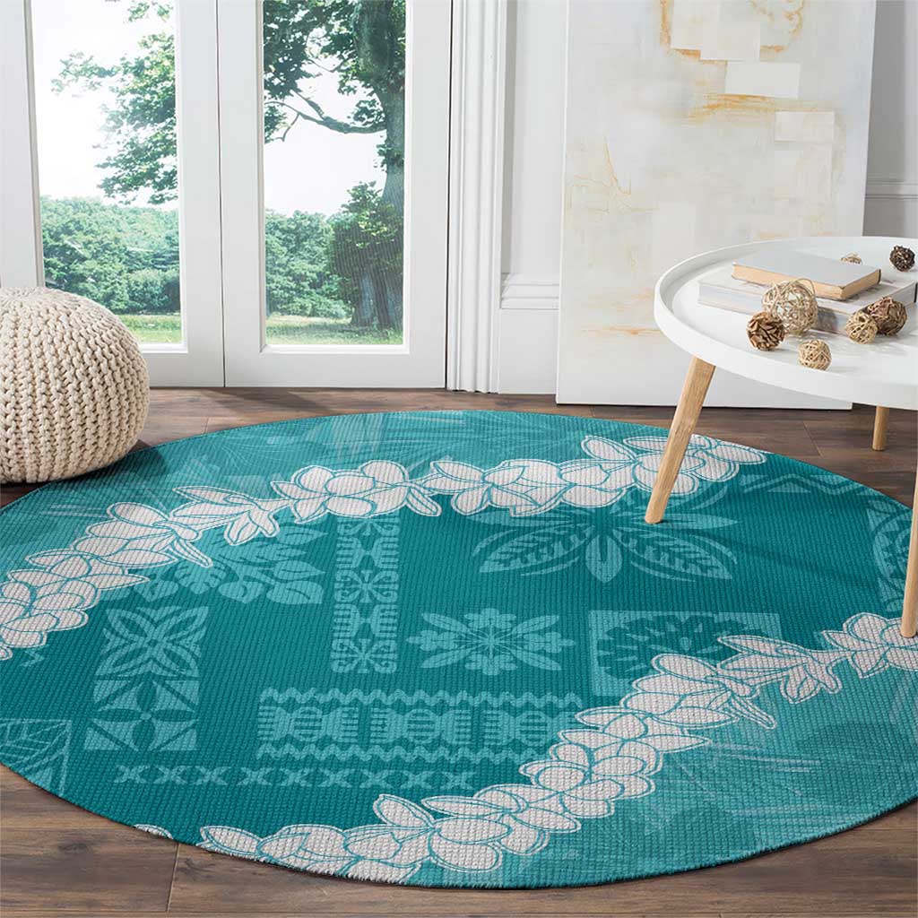 Hawaii Aloha Round Carpet Teal Quilt Patch Work Mix Plumeria Lei