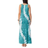 Hawaii Aloha Tank Maxi Dress Teal Quilt Patch Work Mix Plumeria Lei LT7 - Polynesian Pride