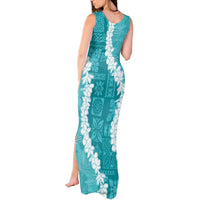 Hawaii Aloha Tank Maxi Dress Teal Quilt Patch Work Mix Plumeria Lei LT7 - Polynesian Pride