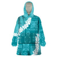 Hawaii Aloha Wearable Blanket Hoodie Teal Quilt Patch Work Mix Plumeria Lei LT7 One Size Teal - Polynesian Pride