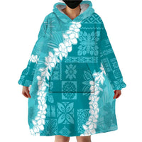 Hawaii Aloha Wearable Blanket Hoodie Teal Quilt Patch Work Mix Plumeria Lei LT7 - Polynesian Pride