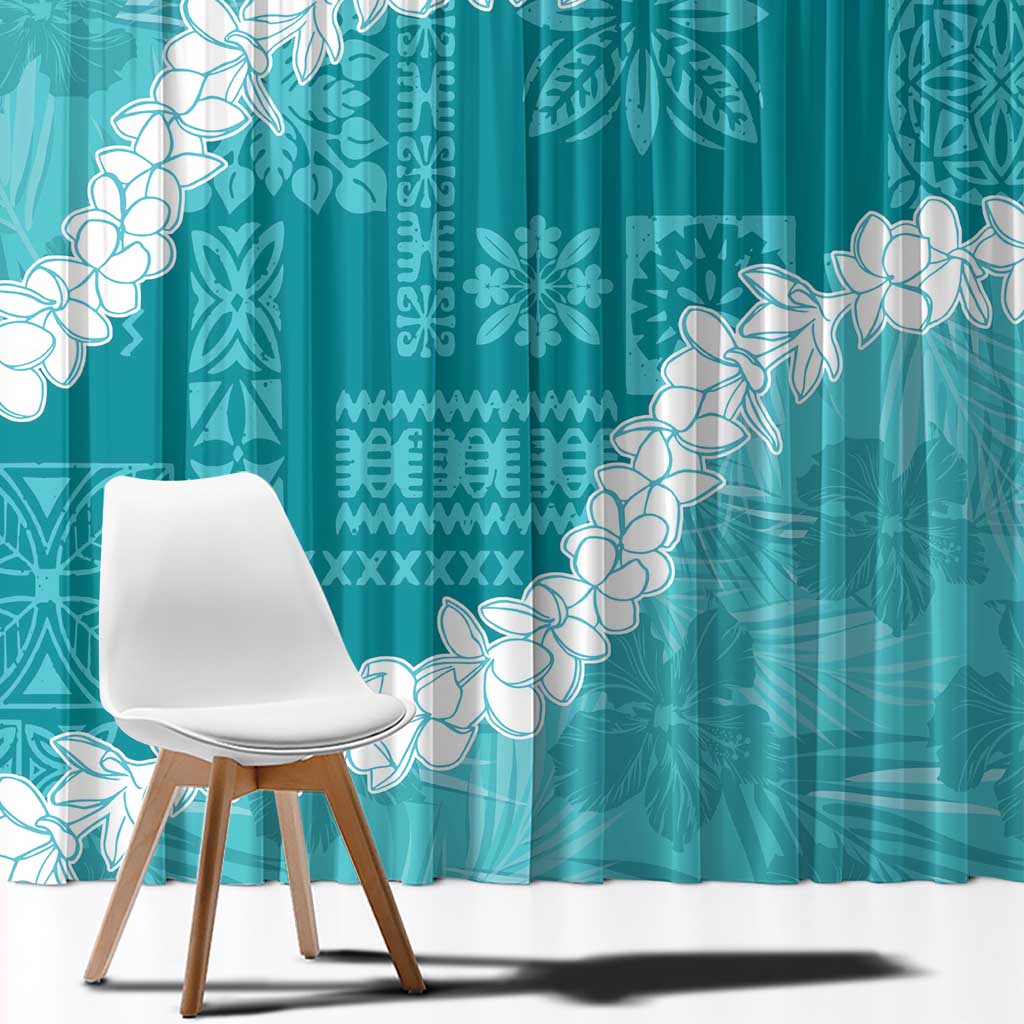 Hawaii Aloha Window Curtain Teal Quilt Patch Work Mix Plumeria Lei