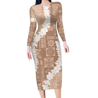 Hawaii Aloha Family Matching Long Sleeve Bodycon Dress and Hawaiian Shirt Beige Quilt Patch Work Mix Plumeria Lei