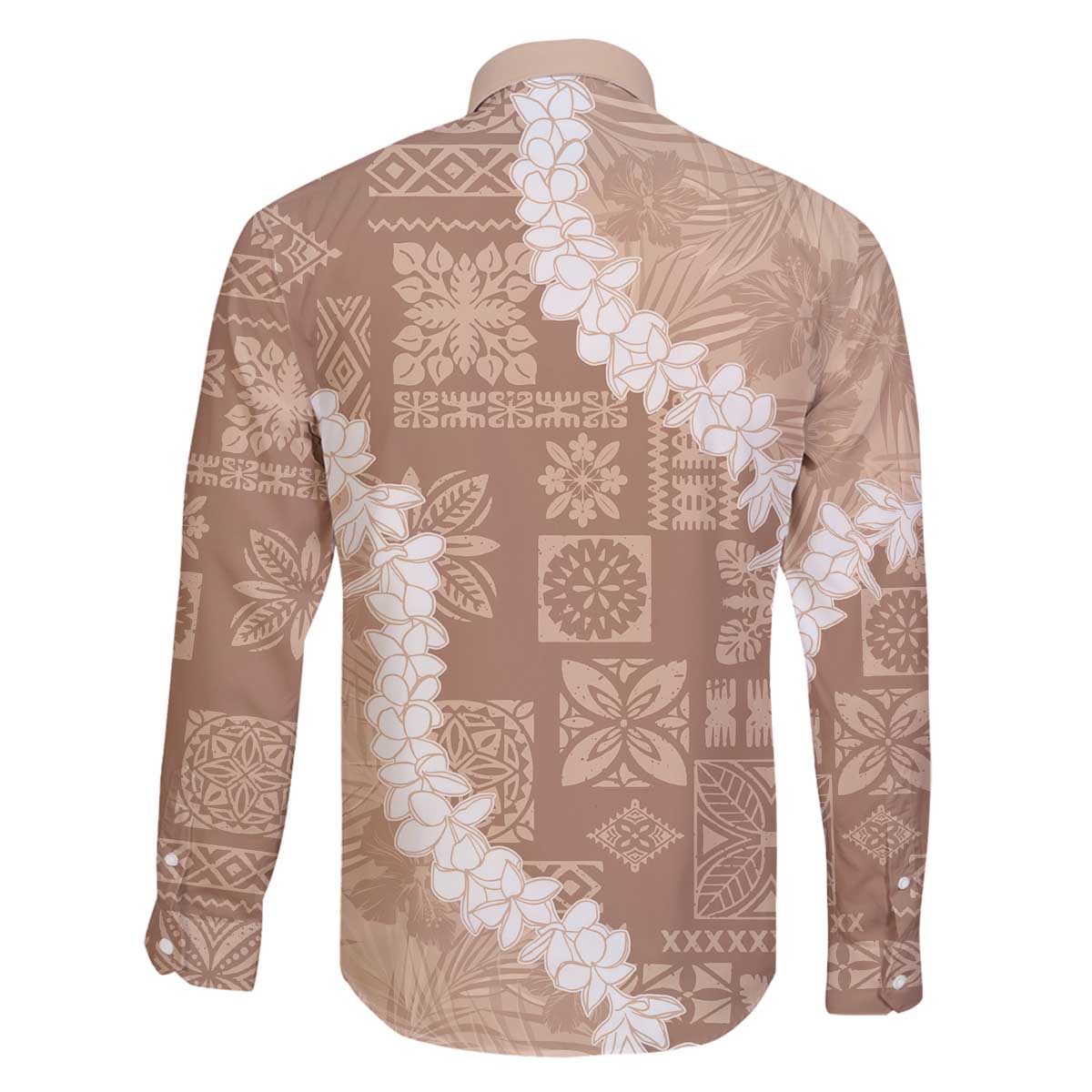 Hawaii Aloha Family Matching Puletasi and Hawaiian Shirt Beige Quilt Patch Work Mix Plumeria Lei