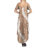 Hawaii Aloha Family Matching Summer Maxi Dress and Hawaiian Shirt Beige Quilt Patch Work Mix Plumeria Lei