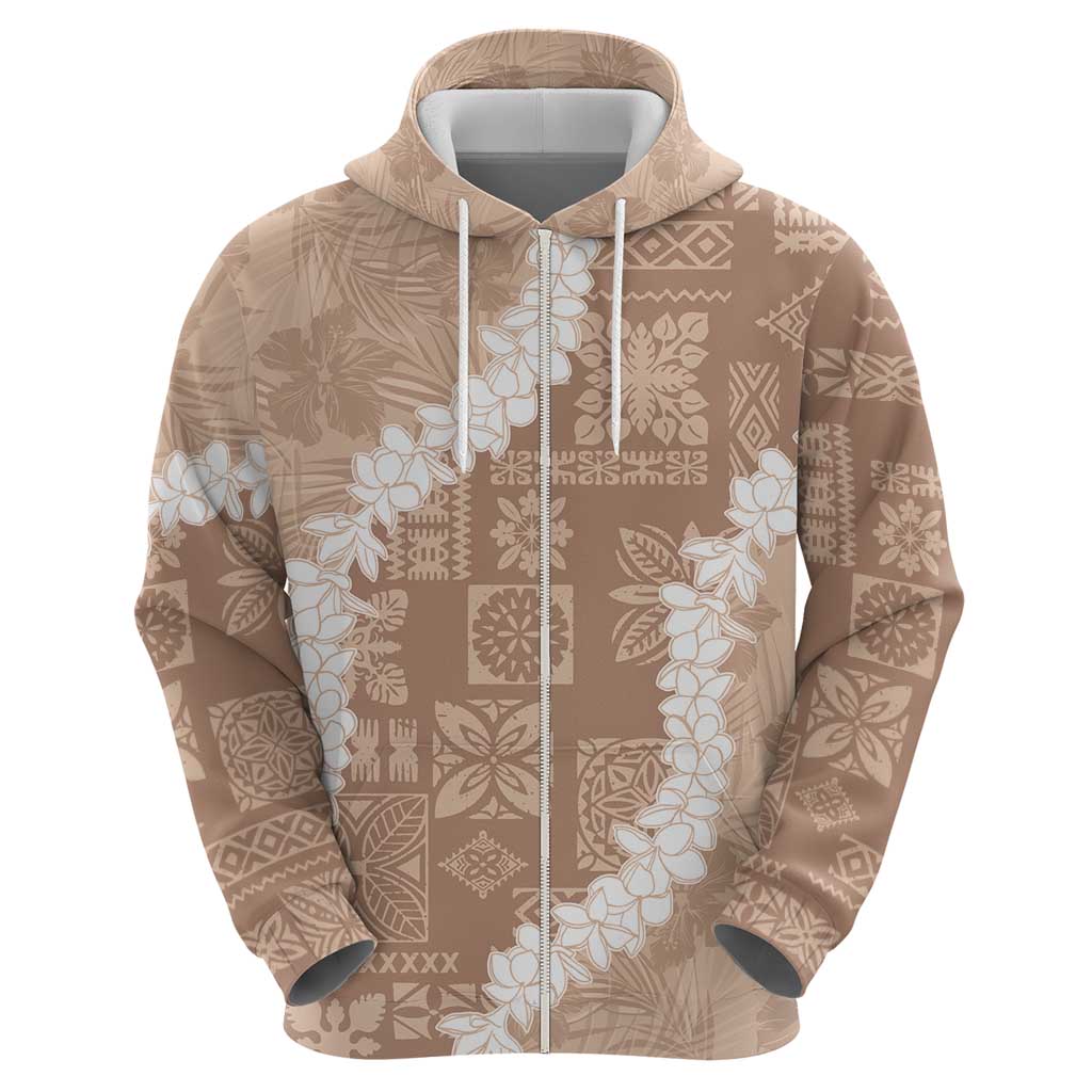 Hawaii Aloha Hoodie Beige Quilt Patch Work Mix Plumeria Lei
