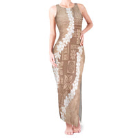 Hawaii Aloha Tank Maxi Dress Beige Quilt Patch Work Mix Plumeria Lei LT7 Women Beige - Polynesian Pride