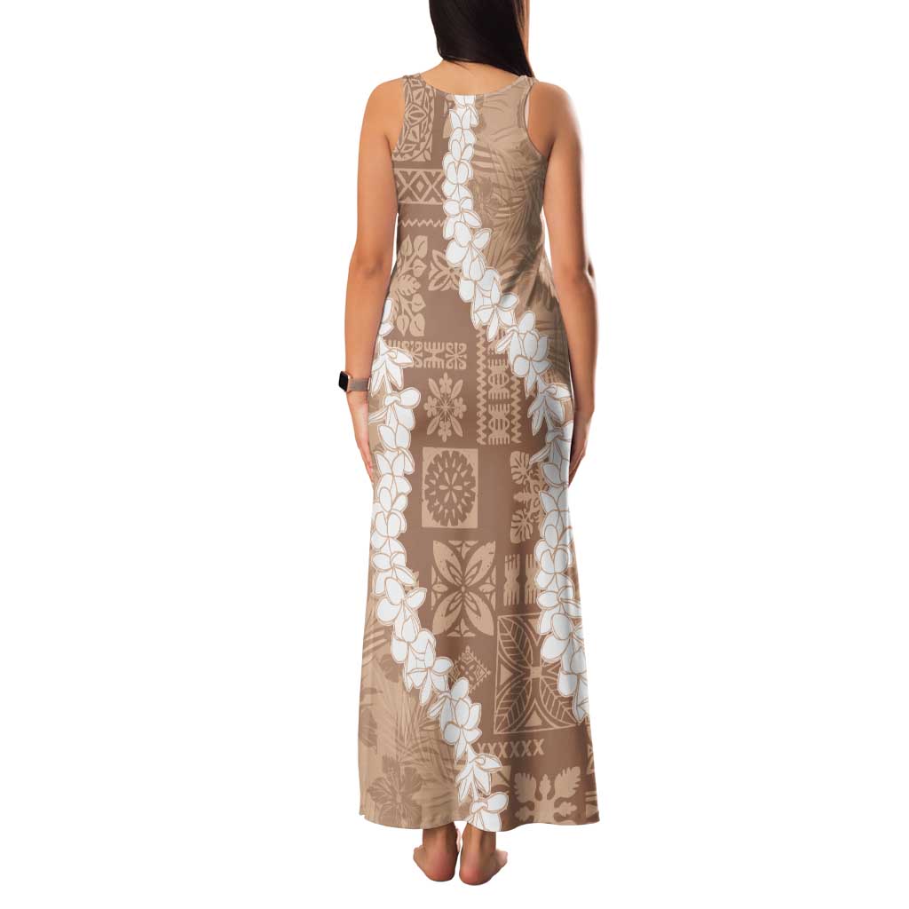 Hawaii Aloha Tank Maxi Dress Beige Quilt Patch Work Mix Plumeria Lei LT7 - Polynesian Pride
