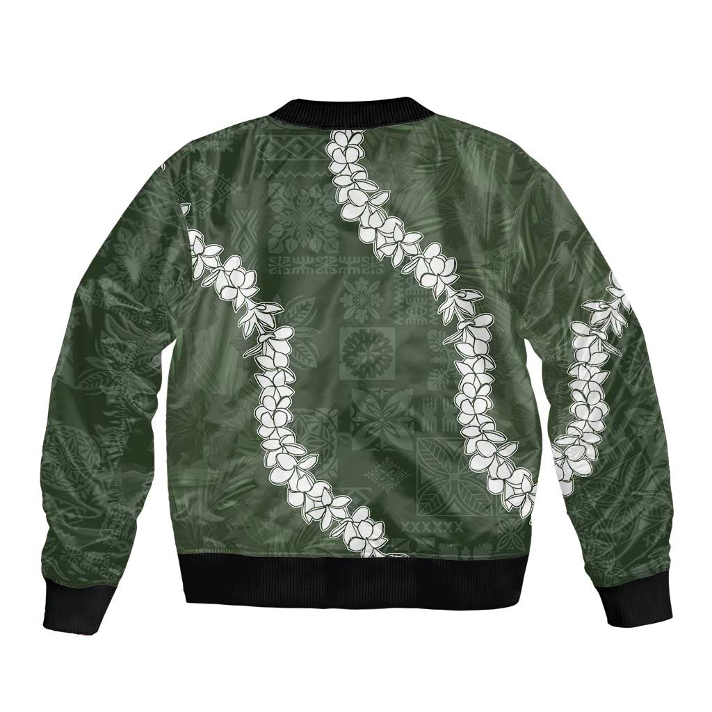 Hawaii Aloha Bomber Jacket Sage Quilt Patch Work Mix Plumeria Lei