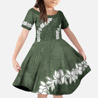 Hawaii Aloha Family Matching Short Sleeve Bodycon Dress and Hawaiian Shirt Sage Quilt Patch Work Mix Plumeria Lei LT7 Daughter's Dress Sage - Polynesian Pride
