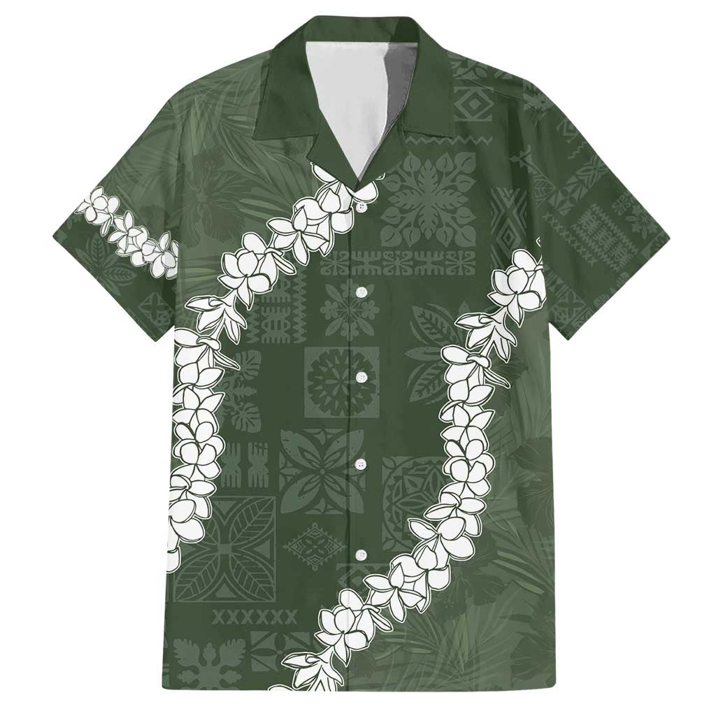Hawaii Aloha Family Matching Short Sleeve Bodycon Dress and Hawaiian Shirt Sage Quilt Patch Work Mix Plumeria Lei LT7 Dad's Shirt - Short Sleeve Sage - Polynesian Pride