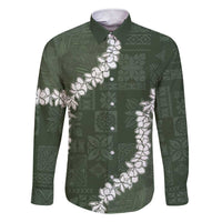 Hawaii Aloha Family Matching Short Sleeve Bodycon Dress and Hawaiian Shirt Sage Quilt Patch Work Mix Plumeria Lei LT7 Dad's Shirt - Long Sleeve Sage - Polynesian Pride