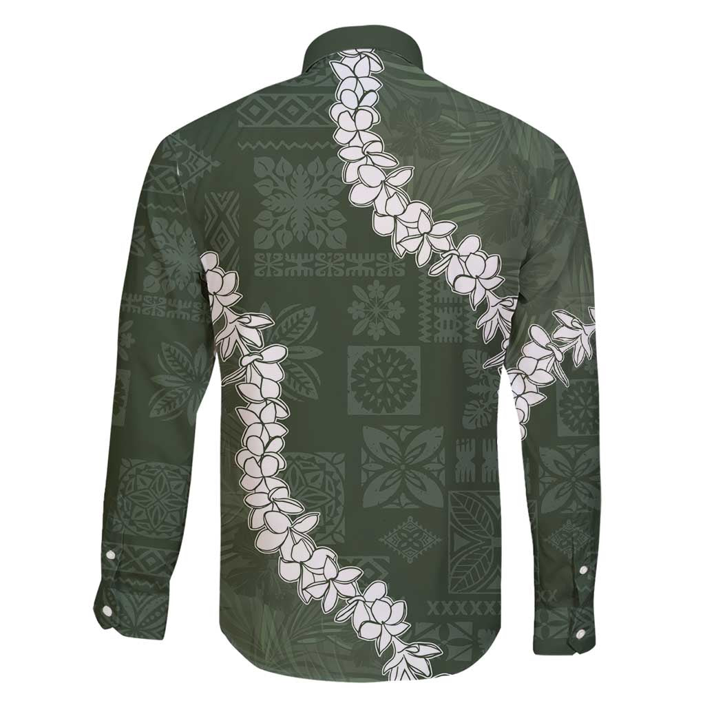 Hawaii Aloha Family Matching Short Sleeve Bodycon Dress and Hawaiian Shirt Sage Quilt Patch Work Mix Plumeria Lei LT7 - Polynesian Pride