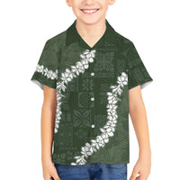 Hawaii Aloha Family Matching Short Sleeve Bodycon Dress and Hawaiian Shirt Sage Quilt Patch Work Mix Plumeria Lei LT7 Son's Shirt Sage - Polynesian Pride