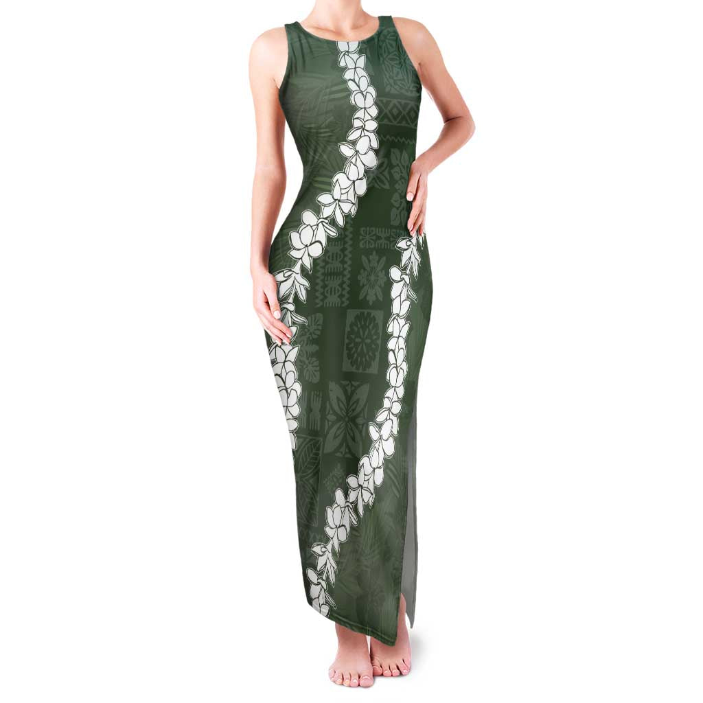 Hawaii Aloha Family Matching Tank Maxi Dress and Hawaiian Shirt Sage Quilt Patch Work Mix Plumeria Lei