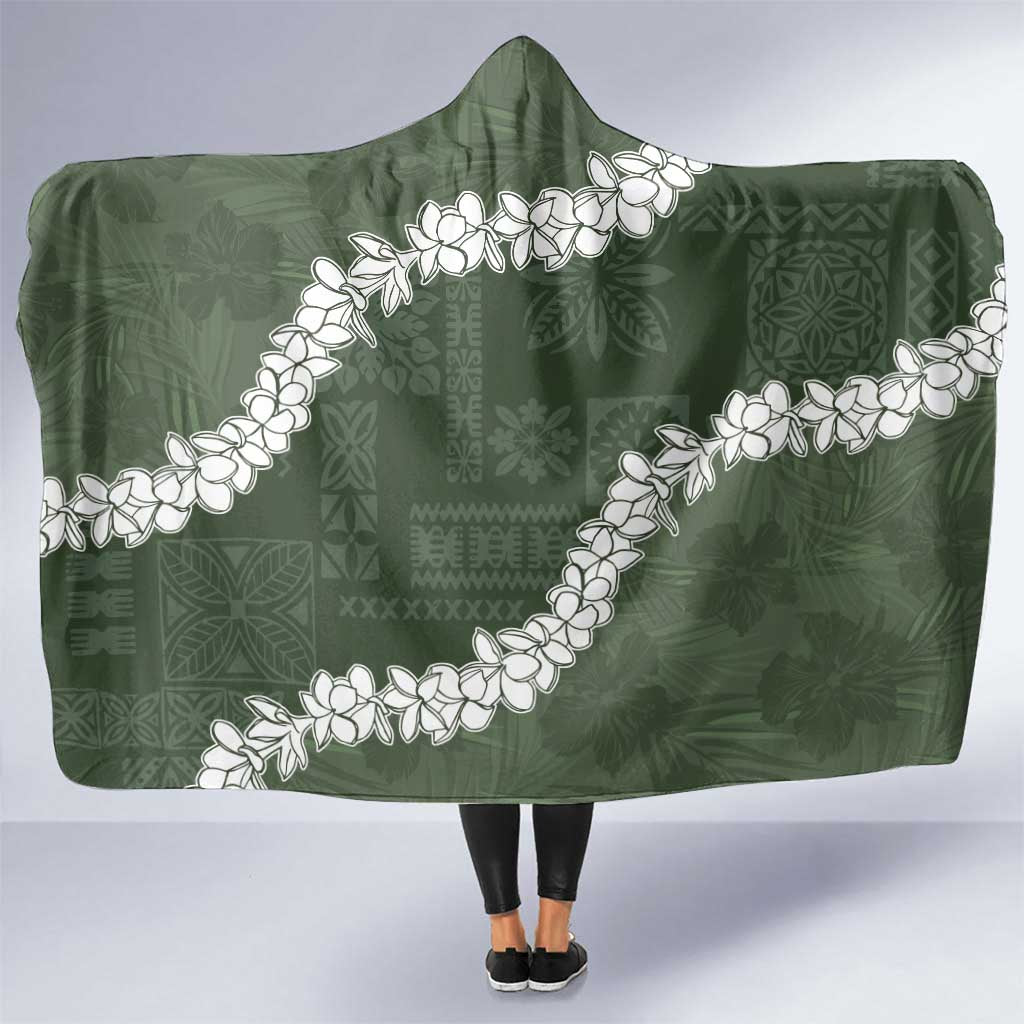 Hawaii Aloha Hooded Blanket Sage Quilt Patch Work Mix Plumeria Lei LT7 One Size Sage - Polynesian Pride