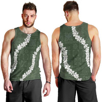 Hawaii Aloha Men Tank Top Sage Quilt Patch Work Mix Plumeria Lei