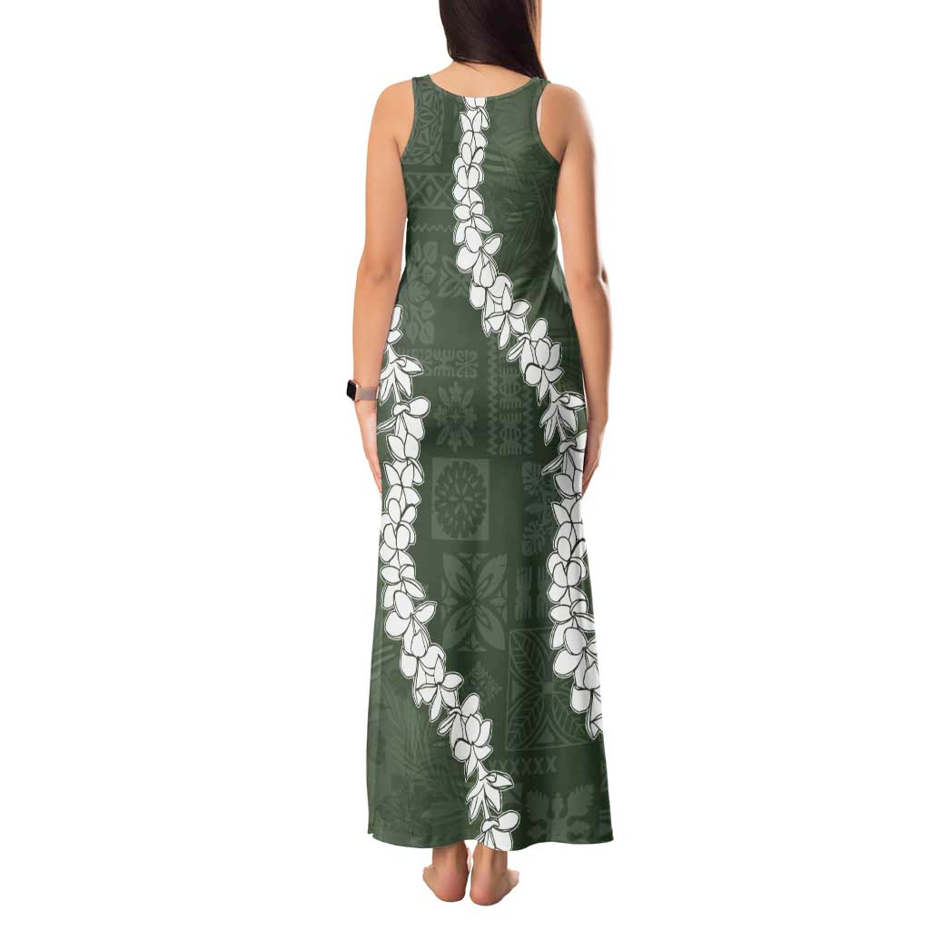 Hawaii Aloha Tank Maxi Dress Sage Quilt Patch Work Mix Plumeria Lei LT7 - Polynesian Pride