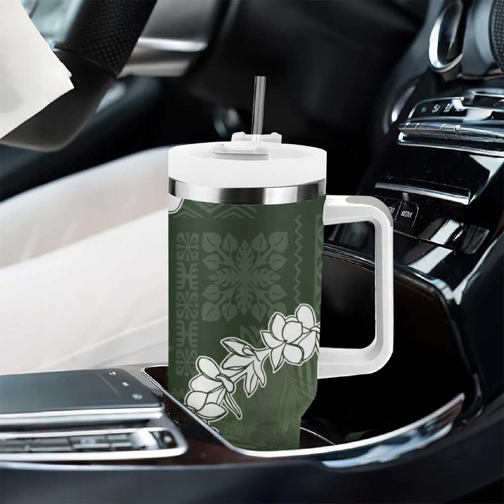 Hawaii Aloha Tumbler With Handle Sage Quilt Patch Work Mix Plumeria Lei