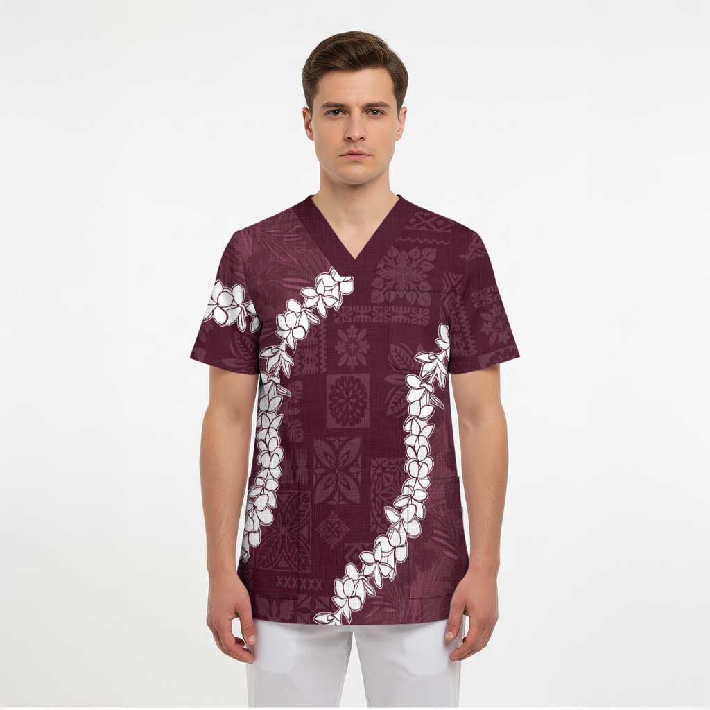 Hawaii Aloha Scrub Top Champange Quilt Patch Work Mix Plumeria Lei - Polynesian Pride