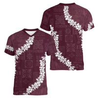Hawaii Aloha Women V-Neck T-Shirt Champange Quilt Patch Work Mix Plumeria Lei LT7 - Polynesian Pride