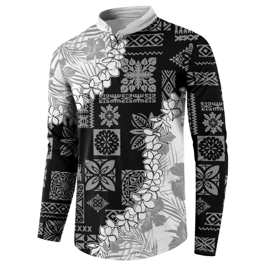 Hawaii Aloha Button Sweatshirt White Quilt Patch Work Mix Plumeria Lei LT7 - Polynesian Pride